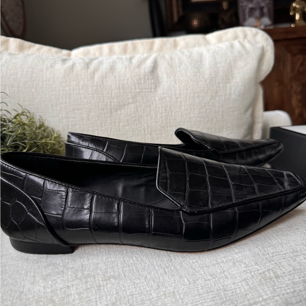 Vince Camuto Black Croc-Embossed Loafers